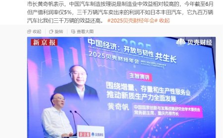 重庆市原市长黄奇帆：三千万辆中国汽车卖的利润不如丰田