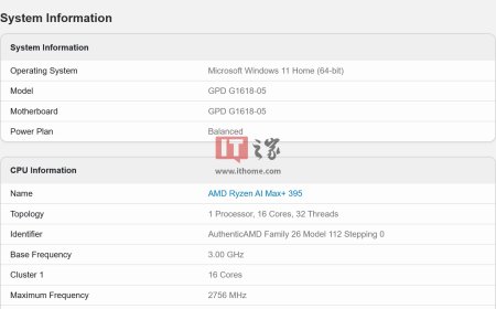 GPD 测试 AMD 锐龙 AI Max+ 395 处理器，或为传闻“掌机”平台