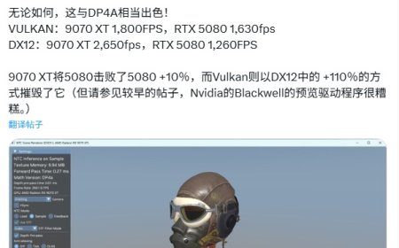 技术优化显成效：AMD RX 9070 XT 协同矢量测试反超英伟达 RTX 5080，Vulkan 领先 10%、DX12 领先 110%