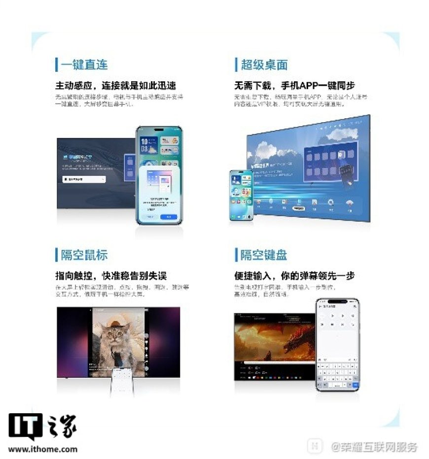 荣耀隔空视界即将支持海信、TCL 等品牌：手机秒变电视“鼠标”，App 大屏畅投