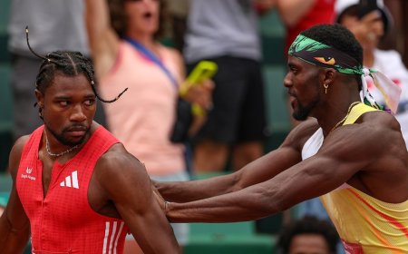 Noah Lyles stares down Olympic teammate after comeback victory, gets shoved afterward