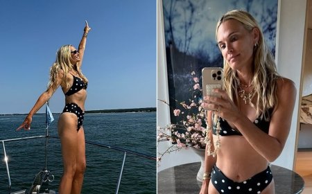 Molly Sims shows off figure in polka dot bikini during family yacht day