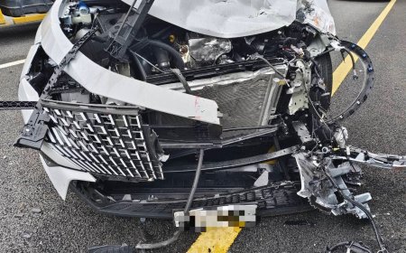 沒注意掃地ING！休旅車國3追尾緩撞車　車頭爛毀現場畫面曝