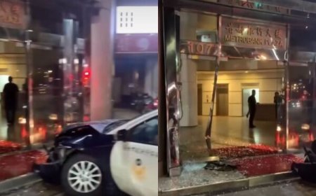 你累了嗎？警車撞「東區大樓玻璃門」半毀　目擊者看傻