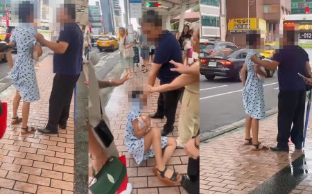 北車公車站驚見家暴！男雨傘狂毆、當街拖妻　熱心民眾全圍上來