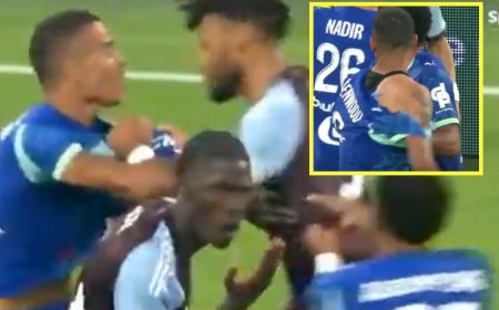 Mason Greenwood grabbed by the collar by ex-England teammate who rips shirt in heated scrap