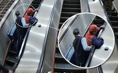 拖行李搭電扶梯！他突然往後倒「年輕人秒接住」　暖心一幕被讚爆