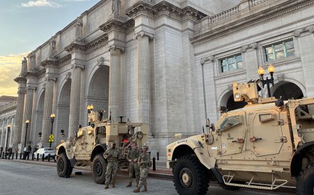 WATCH: National Guard humvees, roughly 30 troops stand guard outside DC's Union Station amid police takeover