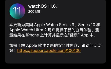 苹果发布 watchOS 11.6.1，美国 Apple Watch 血氧功能时隔 18 个月回归