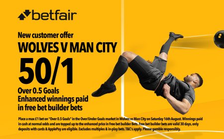 Wolves vs Man City betting offer: Get 50/1 odds on a goal scored on Betfair