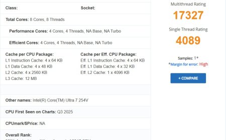 英特尔酷睿 Ultra 7 254V 首个 PassMark 跑分出炉，预计将用于掌机或迷你 PC 等设备