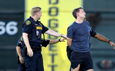 Security tackles baseball fan after he ran onto field, interrupting Astros-Orioles game