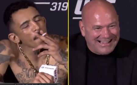 Dana White bursts out laughing as UFC 319 fighter smokes cigarette at press conference