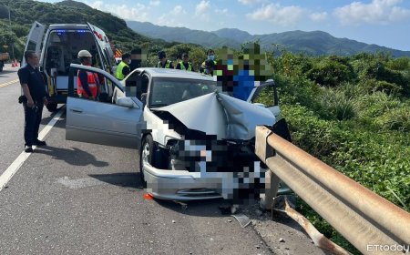 快訊／新北貢寮「汽車閃交通錐」自撞！　車頭全撞爛4人送醫