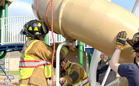 Firefighters cut open playground slide to rescue 40-year-old man stuck inside