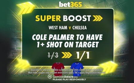 West Ham vs Chelsea bet365 Super Boost: Cole Palmer 1+ shot on target NOW 1/1
