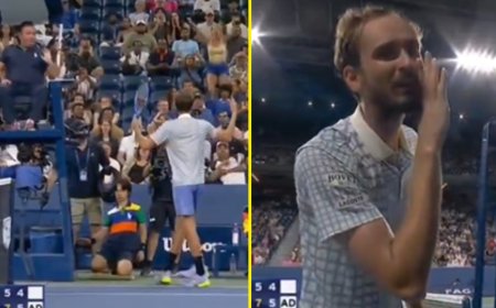 Daniil Medvedev incites crowd, smashes racket and makes shock umpire comment in Benjamin Bonzi’s historic US Open win