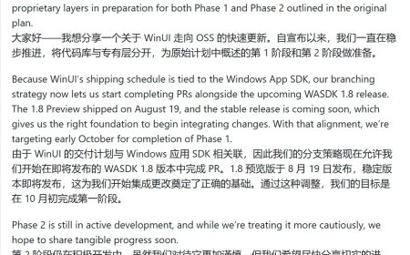 微软 Win11 界面框架 WinUI 开源新进展，第一阶段有望 10 月初完成