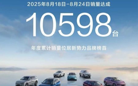 年度累计销量位居新势力品牌榜首：鸿蒙智行全系车型今年 8 月 18 日-24 日销量达成 10598 台