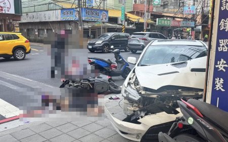 快訊／土城汽車連撞5車釀7傷！騎士躺地一片狼藉　現場畫面曝光