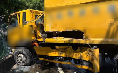 資源回收車「史詩級」違規迴轉　貨櫃車下橋剎不住猛撞畫面曝