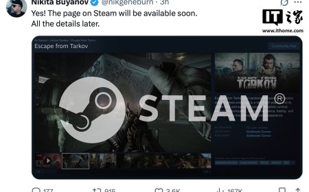 开发商宣布游戏《逃离塔科夫》将登陆 Steam 平台，有望 11 月 15 日随 1.0 正式版上线