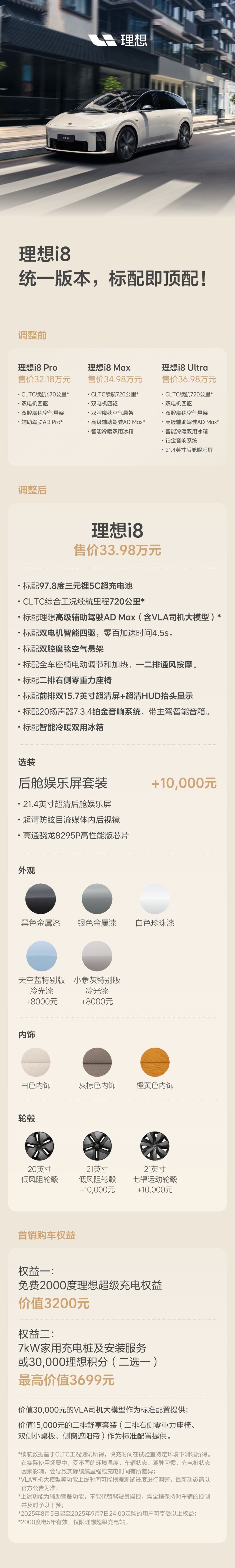 33.98 万元:理想 i8 宣布改为统一版本,标配车载冰箱,赠送铂金音响