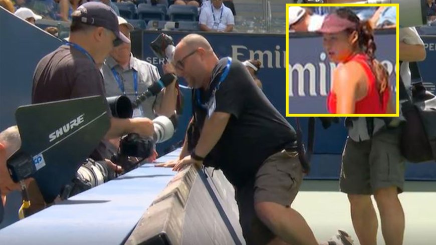 ‘He’s stacked it’ – Emma Raducanu’s US Open win stopped after cameraman falls over hoardings