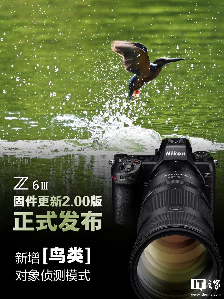 尼康发布 Z6Ⅲ 相机固件更新 2.00 版，新增鸟类识别、自动拍摄等