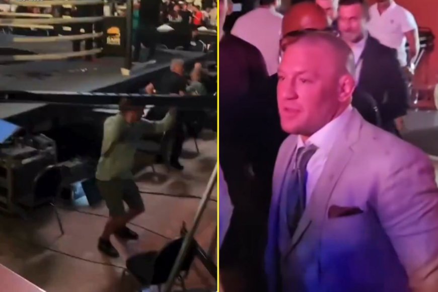 Conor McGregor watches on in horror as extreme weather tears through BKFC event causing scaffolding to collapse