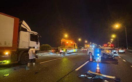 聯結車國1深夜疲勞駕駛「還走內側」　連撞3小車碎片噴滿地