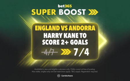 England vs Andorra super boost: Kane to score 2+ goals now 7/4 on bet365