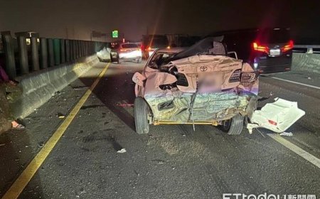 台66轎車撞護欄停路中　2貨車接連追撞1傷！現場慘狀曝