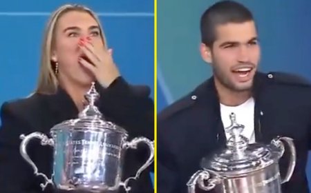 Carlos Alcaraz left gobsmacked as Aryna Sabalenka immediately apologises over live interview gaffe