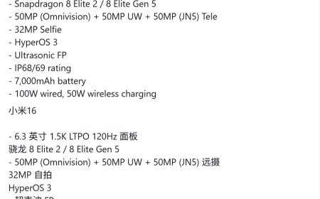 小米 16 手机规格曝光：6.3 英寸 120Hz 屏幕、骁龙 8 Elite Gen 5 芯片、7000mAh 电池