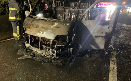 國道1號苗栗段「小貨車起火」　男開一半竄煙嚇壞！車子燒成廢鐵