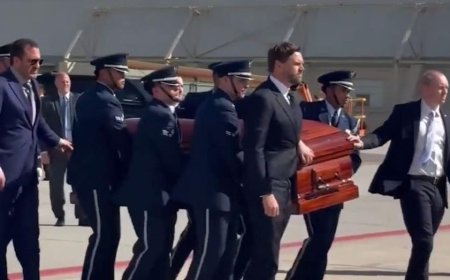Vice President JD Vance escorts Charlie Kirk's casket before flight on Air Force Two from Utah to Arizona