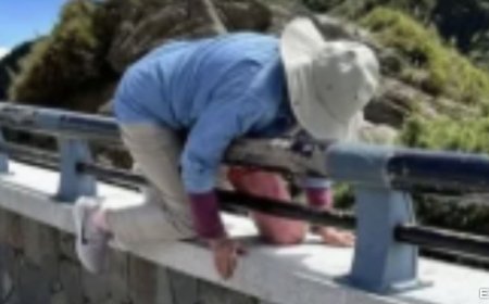 為拍美照玩命！藍衣女翻護欄「爬武嶺岩壁」　太管處告發裁罰