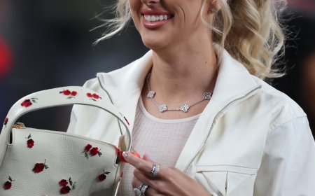 Brittany Mahomes Poses With Pat Mahomes Sr In All-White Outfit at SNF Game