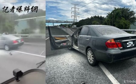 轎車國道爆胎自撞護欄！濃煙火舌竄出...熱心民眾救出昏迷駕駛