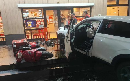 闖紅燈釀禍！休旅車擦撞無辜騎士　險衝進肯德基嚇壞客人　　　