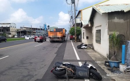 彰化2機車巷口擦撞！騎士險被砂石車輾過　驚險逃劫畫面曝光