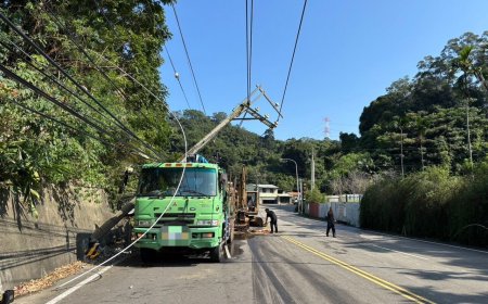 台三線大貨車撞斷電桿！整根倒車上畫面曝光