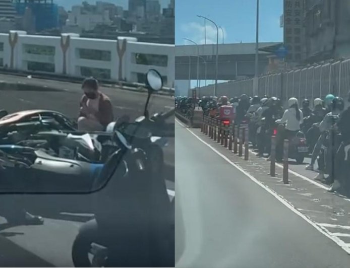【有片】忠孝橋機車道3車碰撞 交通一度大塞車驚人畫面曝光