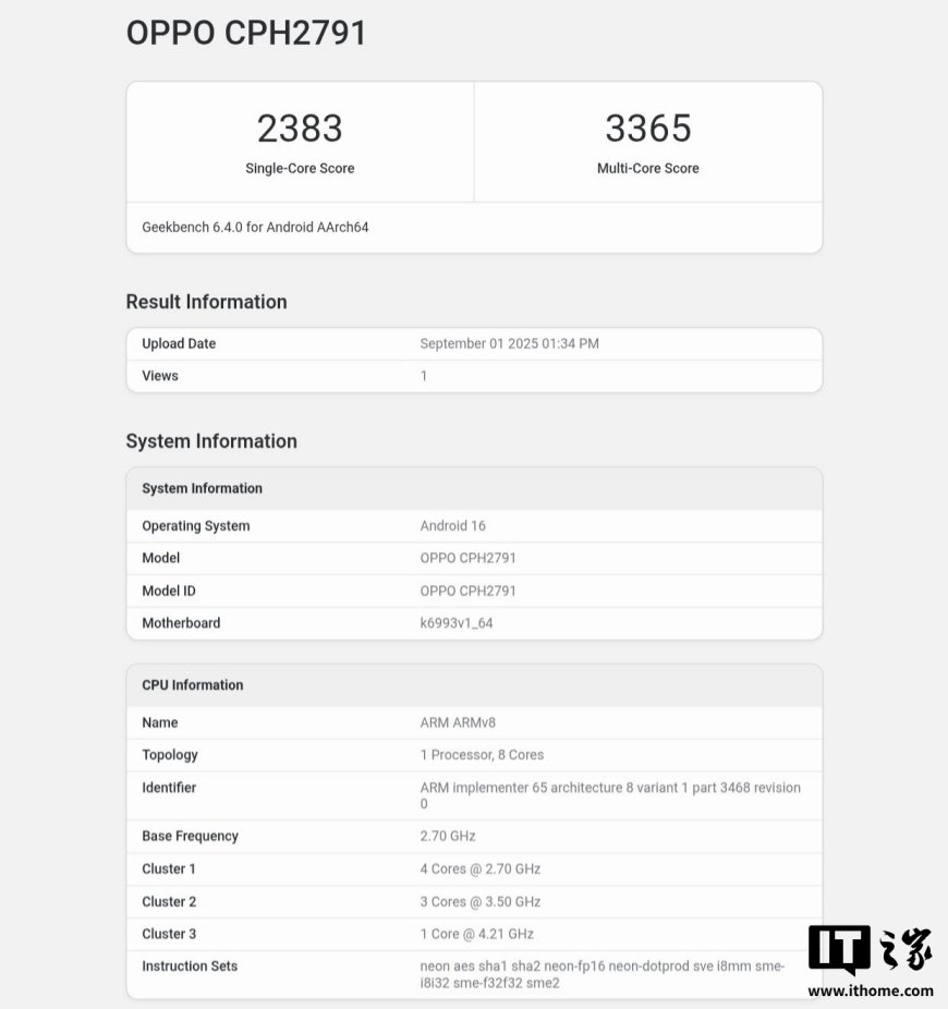 OPPO Find X9 现身 Geekbench,搭载联发科全新天玑 9500 芯片