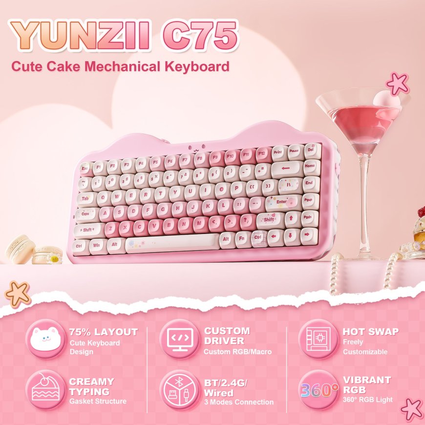 “奶油”硅胶侧裙,键设宇宙 YUNZII 推出 C75 萌系蛋糕机械键盘