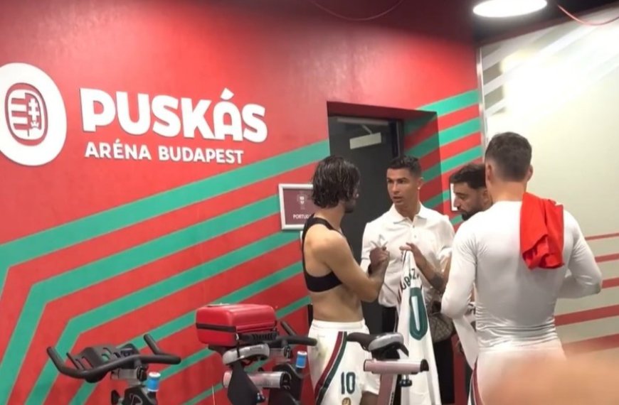 Awkward moment Cristiano Ronaldo tells Liverpool star he can&#8217;t have his shirt