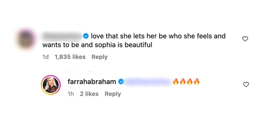 Farrah Abraham Reacts to Fan Praising Her After Daughter Debuts Bold Look