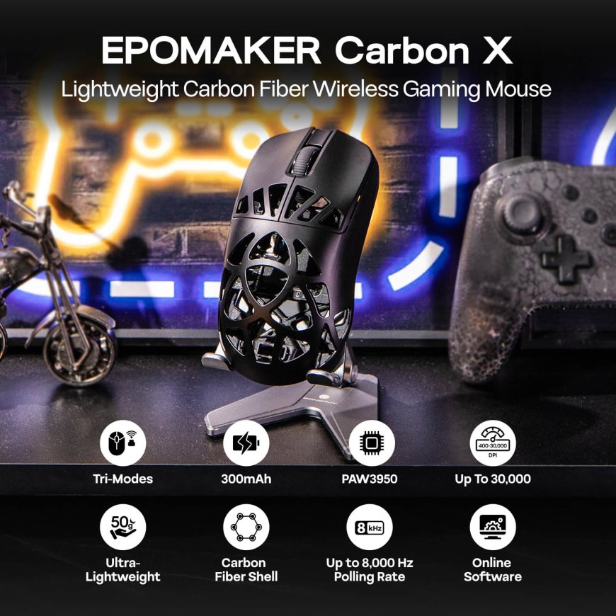 EPOMAKER 推出 50g 碳纤维“洞洞鼠”CarbonX:PAW3950,双 8K 回报率