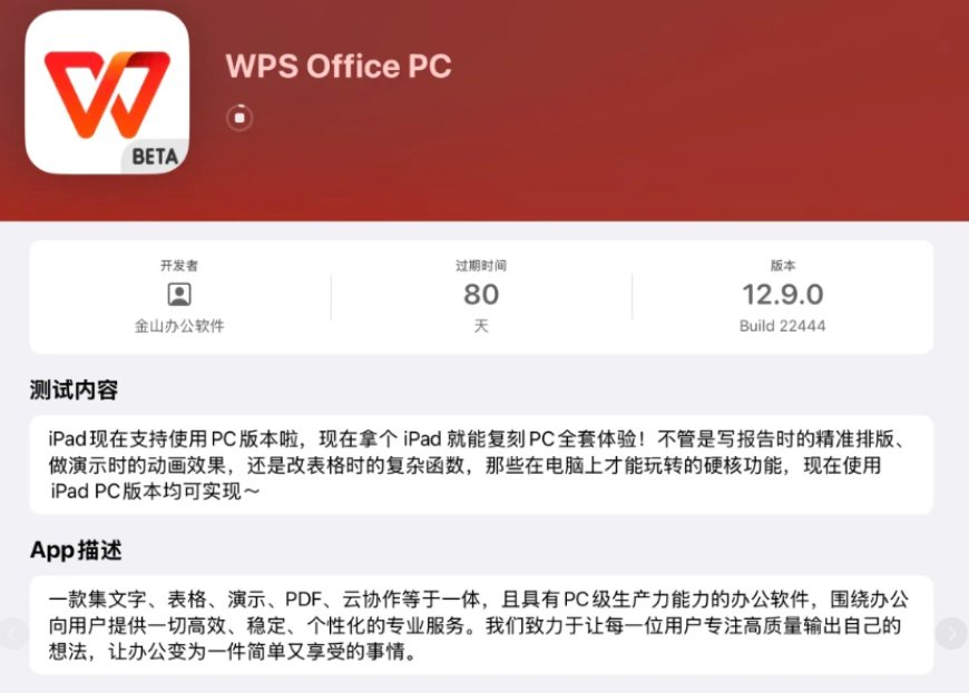 苹果 iPad 开启 WPS PC 版(12.9.0)测试,网友称功能非常齐全、运作很流畅